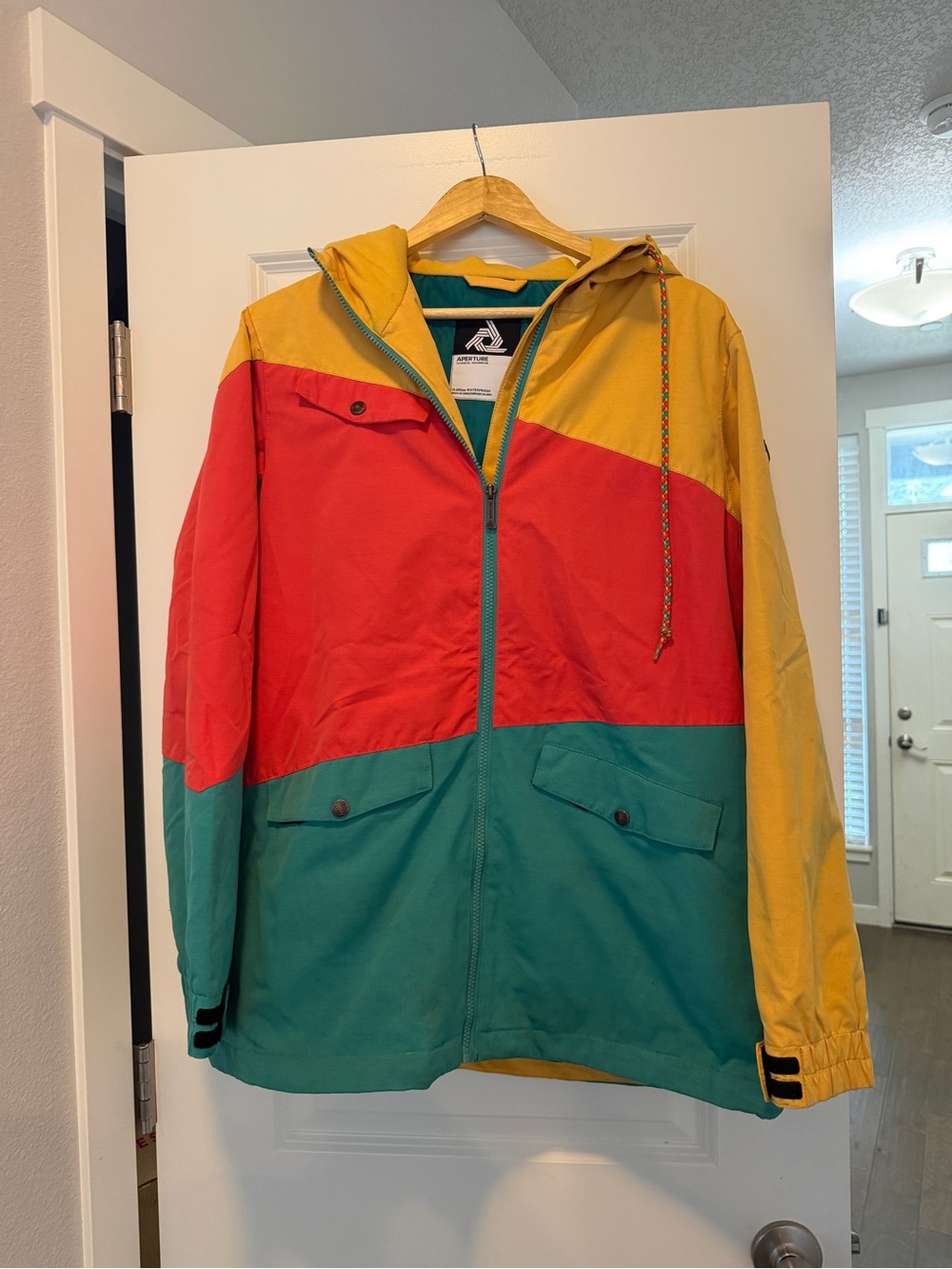 Aperture Colorblock Hooded Windbreaker in Yellow, Red, Green